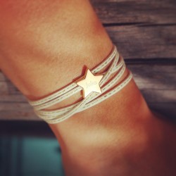 leather bracelet sterling silver star to engrave