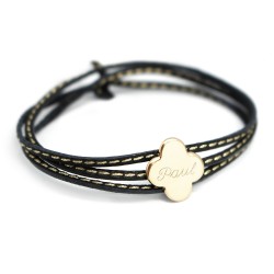 personalised leather bracelet gold plated clover