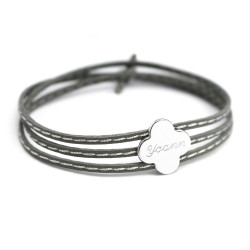 Personalised leather bracelet sterling silver clover