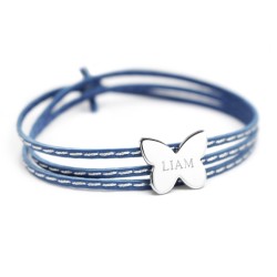 Personalised leather bracelet sterling silver butterfly