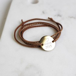 leather bracelet gold plated medal to engrave