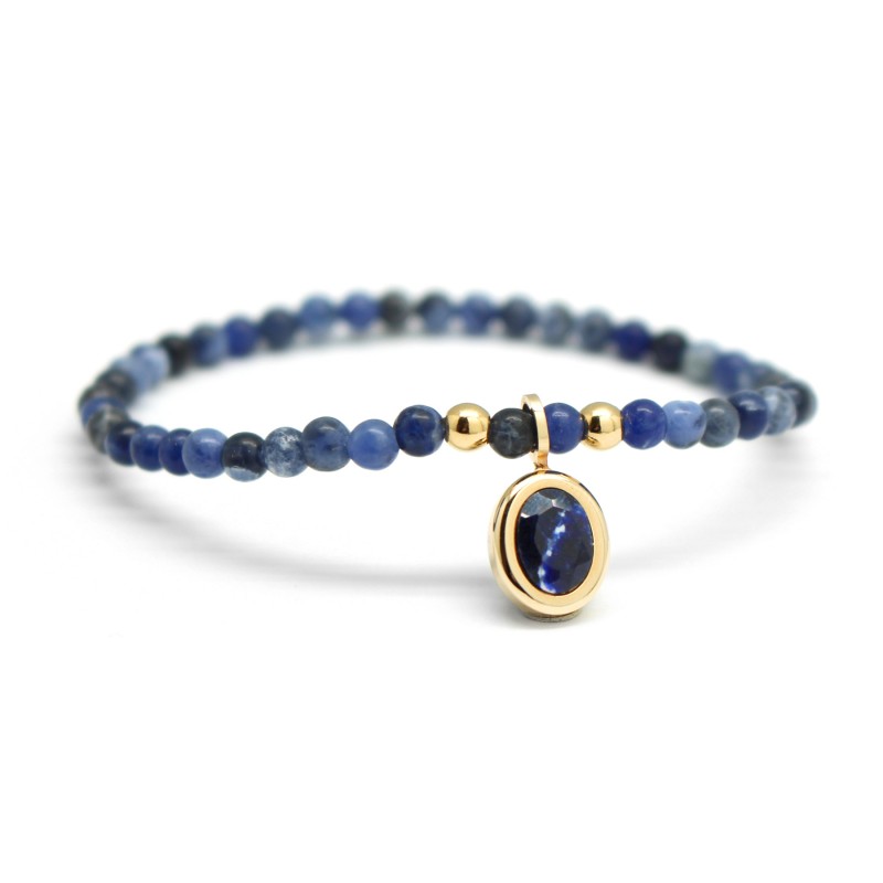 Small Ovale Fine Stone and Gold Plated Medal Bracelet - Sodalite